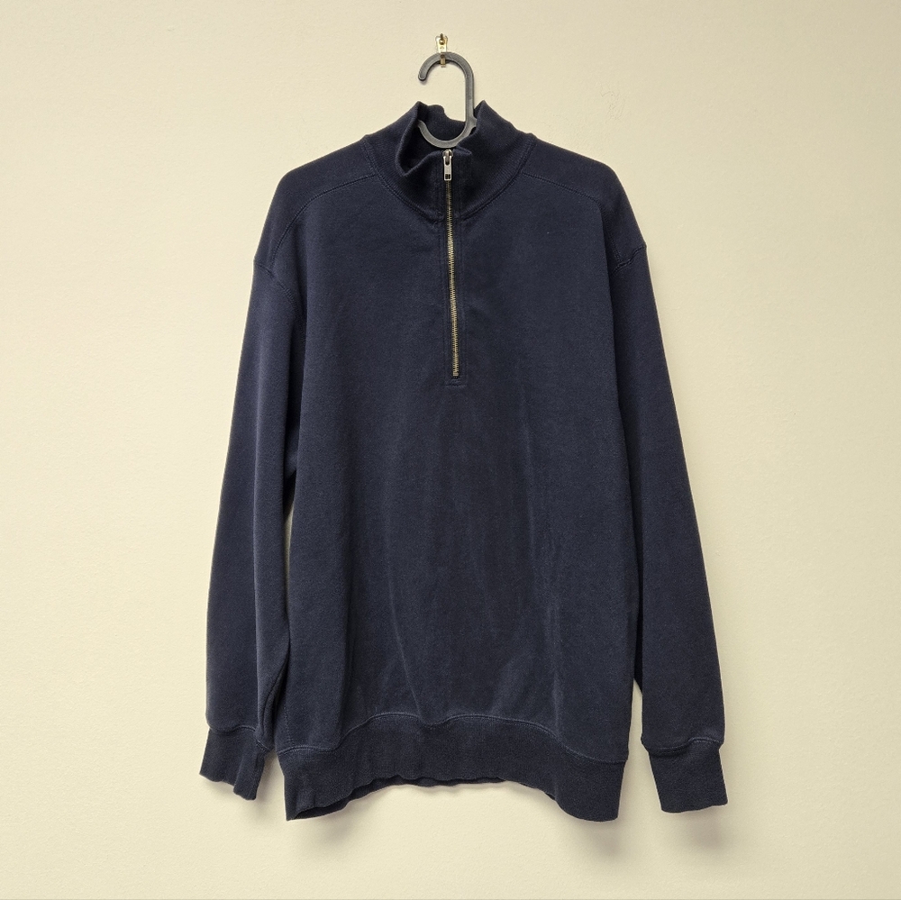 Roundtree and Yorke Trademark Half Zip Sweatshirt Navy Blue L